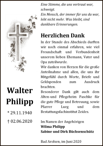 Traueranzeige von Walter Philipp von WLZ