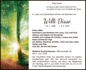 Traueranzeige von Willi Disse von WLZ