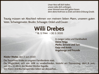 Traueranzeige von Willi Drebes von WLZ