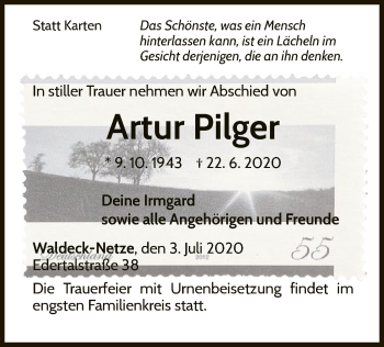 Traueranzeige von Artur Pilger von WLZ