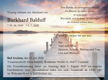 Traueranzeige von Burkhard Balduff von WLZ