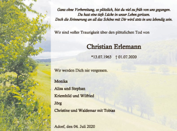 Traueranzeige von Christian Erlemann von WLZ