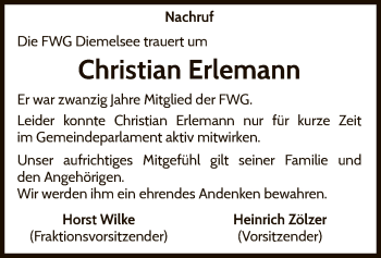 Traueranzeige von Christian Erlemann von WLZ