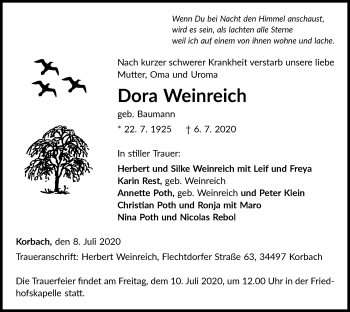 Traueranzeige von Dora Weinreich von WLZ