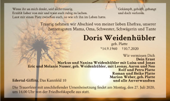 Traueranzeige von Doris Weidenhübler von WLZ