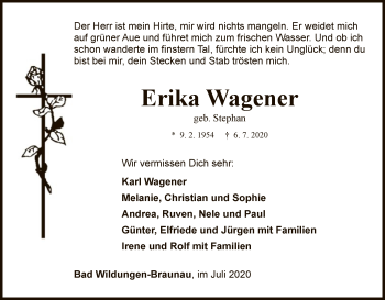 Traueranzeige von Erika Wagener von WLZ