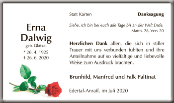 Traueranzeige von Erna Dalwig von WLZ