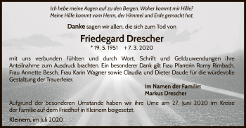 Traueranzeige von Friedegard Drescher von WLZ