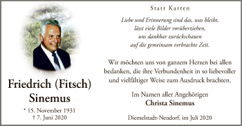 Traueranzeige von Friedrich Sinemus von WLZ