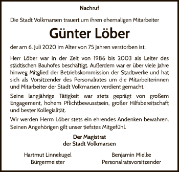 Traueranzeige von Günter Löber von WLZ