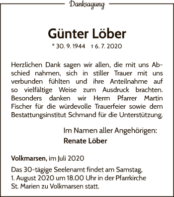 Traueranzeige von Günter Löber von WLZ