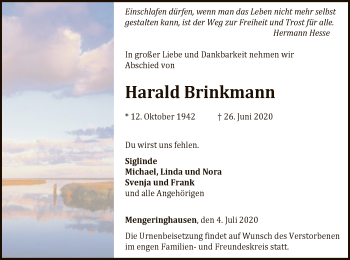 Traueranzeige von Harald Brinkmann von WLZ