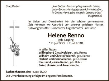 Traueranzeige von Helene Renno von WLZ