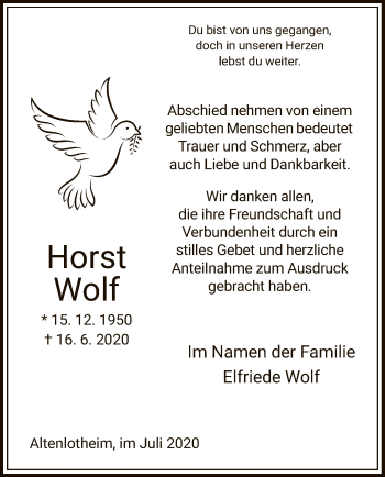 Traueranzeige von Horst Wolf von HNA