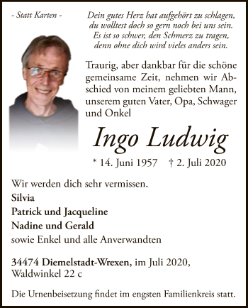 Traueranzeige von Ingo Ludwig von WLZ