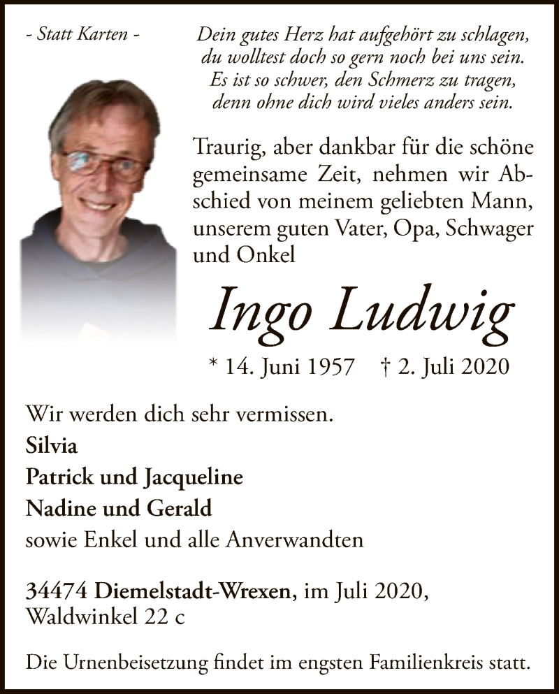  Traueranzeige für Ingo Ludwig vom 04.07.2020 aus WLZ