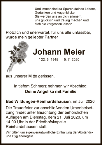 Traueranzeige von Johann Meier von WLZ