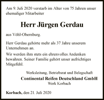 Traueranzeige von Jürgen Gerdau von WLZ