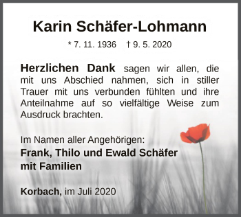 Traueranzeige von Karin Schäfer-Lohmann von WLZ