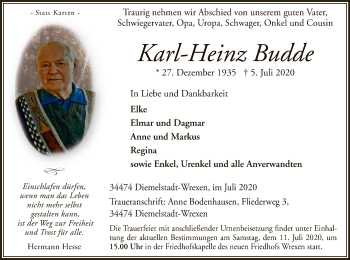 Traueranzeige von Karl-Heinz Budde von WLZ