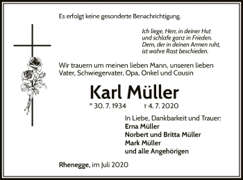 Traueranzeige von Karl Müller von WLZ