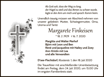 Traueranzeige von Margarete Finkeisen von WLZ