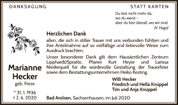 Traueranzeige von Marianne Hecker von WLZ