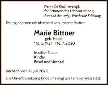 Traueranzeige von Marie Bittner von WLZ