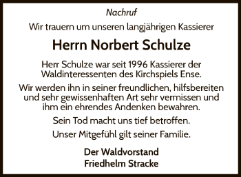 Traueranzeige von Norbert Schulze von WLZ