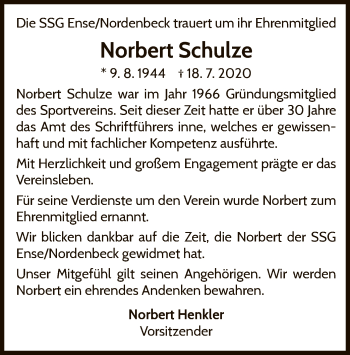 Traueranzeige von Norbert Schulze von WLZ