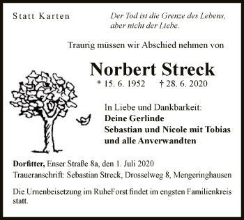 Traueranzeige von Norbert Streck von WLZ