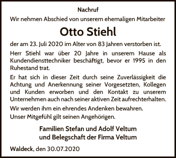 Traueranzeige von Otto Stiehl von WLZ