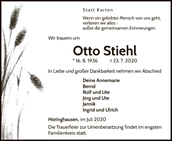 Traueranzeige von Otto Stiehl von WLZ