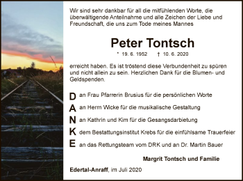 Traueranzeige von Peter Tontsch von WLZ