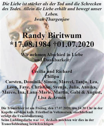 Traueranzeige von Randy Biritwum von WLZ