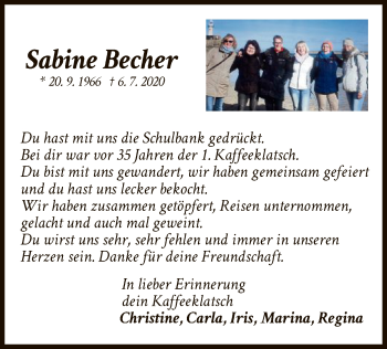 Traueranzeige von Sabine Becher von WLZ