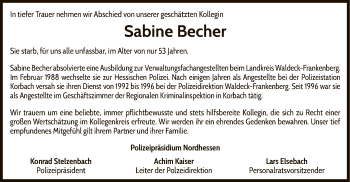 Traueranzeige von Sabine Becher von WLZ