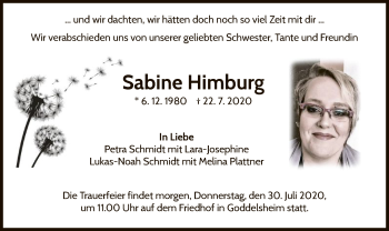 Traueranzeige von Sabine Himburg von WLZ