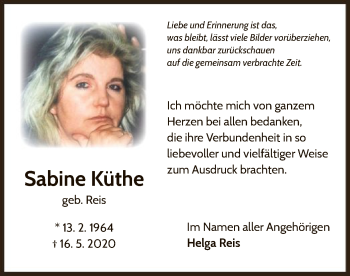 Traueranzeige von Sabine Küthe von WLZ