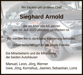 Traueranzeige von Sieghard Arnold von HNA