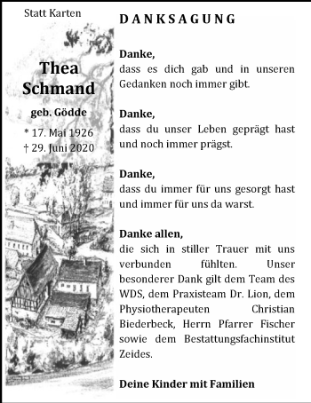 Traueranzeige von Thea Schmand von WLZ