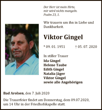 Traueranzeige von Viktor Gingel von WLZ