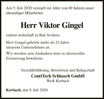 Traueranzeige von Viktor Gingel von WLZ