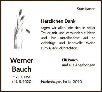 Traueranzeige von Werner Bauch von WLZ