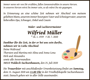 Traueranzeige von Wilfried Müller von WLZ