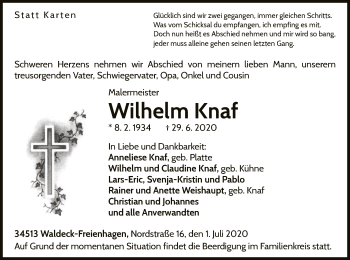 Traueranzeige von Wilhelm Knaf von WLZ