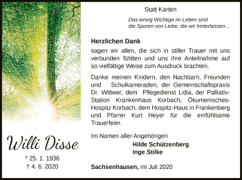 Traueranzeige von Willi Disse von WLZ