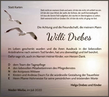 Traueranzeige von Willi Drebes von WLZ