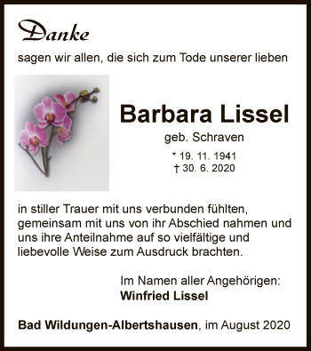 Traueranzeige von Barbara Lissel von WLZ