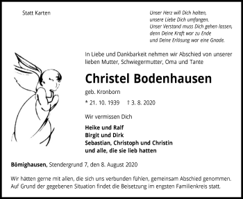 Traueranzeige von Christel Bodenhausen von WLZ